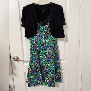 East 5th Floral Fit & Flare Dress with Black Bolero